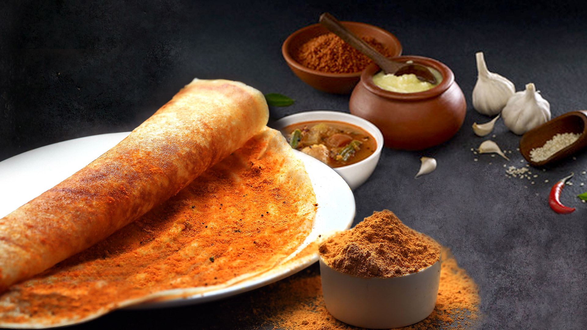 Delicious Podi dosa with chutney